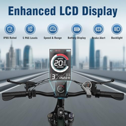 Jasion Electric Bike for Adults – 480 WH Removable Battery, 750 W Peak Motor, 20 MPH Max Speed, Commuting Ebike with LCD Display, 7-Speed E Bicycle with Dual Disc Brakes 27.5 Inch Tires