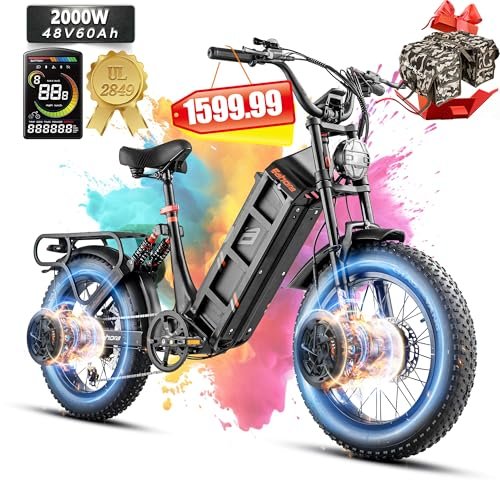 Juliet III Electric Bike for Adults Dual Motor 2000W 33MPH 48V 60Ah 100-200 Miles Long Range Electric Bicycle 20″*4.0 Fat Tires E-Bike Full Suspension Electric Mountain Bike with Colorful Display - Image 6