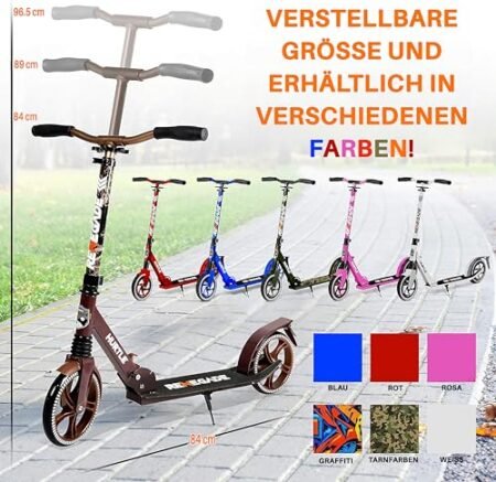 Hurtle Renegade Kick Scooters for Kids Teenagers Adults- 2 Wheel Kids Scooter with Adjustable T-Bar Handlebar – Alloy Anti-Slip Deck – Portable Folding Scooters for Kids with Carrying Strap