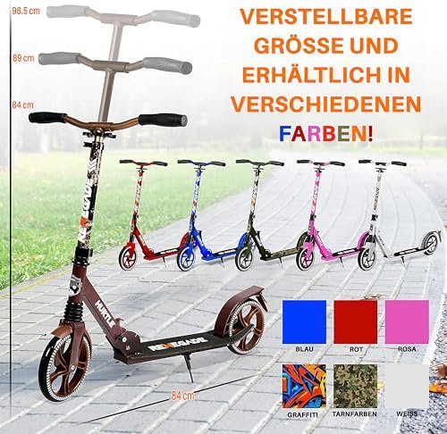 Hurtle Renegade Kick Scooters for Kids Teenagers Adults- 2 Wheel Kids Scooter with Adjustable T-Bar Handlebar – Alloy Anti-Slip Deck – Portable Folding Scooters for Kids with Carrying Strap