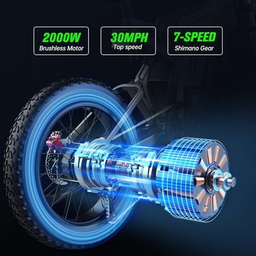 X20 Electric Bike for Adults 2000W Electric Dirt Bike with 48V 35AH Removable Battery, Hydraulic Oil Brake, Shamano 7-Speed, 34MPH, Max Range 75 Miles Mountain Electric Bicycle - Image 6