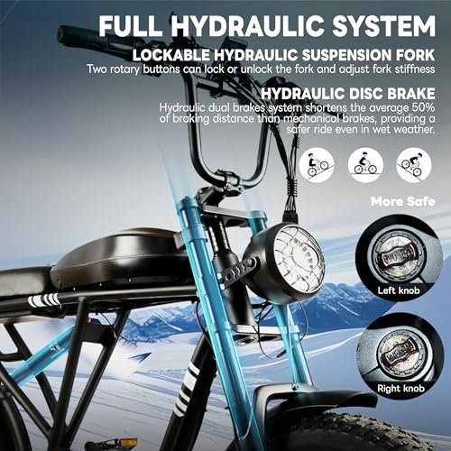 Updated 2000W Electric Bicycles for Adults with 20Ah 48VRemovable Battery 34MPH 50-80Miles Electric Mountain Bike with 7 Speed Hydraulic Disc Brake 20″×4.0 Fat Tire Ebike-Black - Image 4