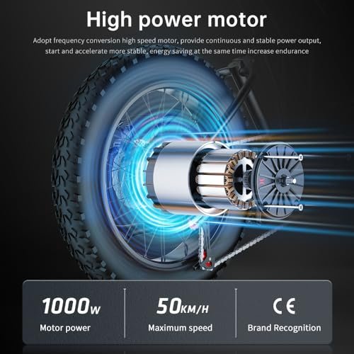 T1 Electric Bike for Adults 48V 15/20AH Lithium Battery 1000W Off Road Snow Urban Commuter Electric Bicycle, 30MPH,Shamano 7-Speed, 20″ Fat Tire Electric Dirt Bike for Adults - Image 4