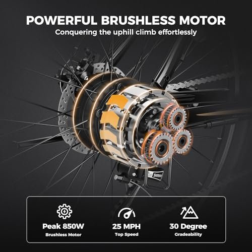 Jasion EB-X 26″ Electric Bike for Adults, with Phone Holder, 850 W Peak Brushless Motor, 21 Speed Gear, 25 MPH Ebike, 450 Wh Removable Battery Electric Mountain Bike, Commuting E Bike, Fork Suspension - Image 5