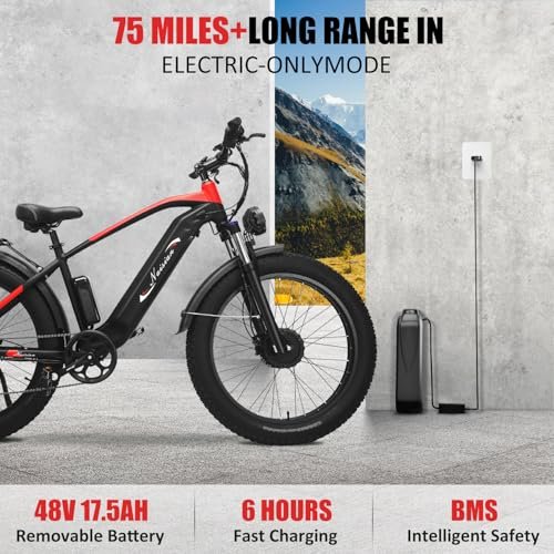 Naisian Electric Bike for Adults,2000w Dual Brushless Motor,37MPH Top Speed,Max 75 Miles,26″ x 4.0 Fat Tire, 48V/17.5Ah Removable Battery,LCD Display,7 Speed - Image 5