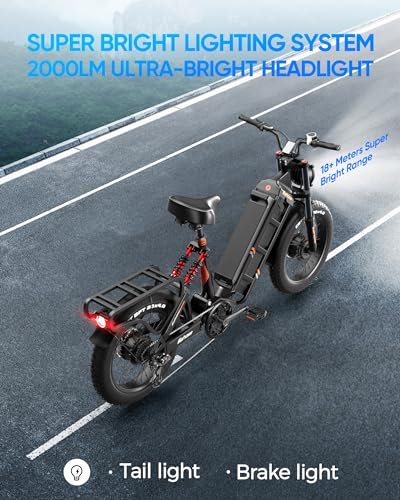 Juliet III Electric Bike for Adults Dual Motor 2000W 33MPH 48V 60Ah 100-200 Miles Long Range Electric Bicycle 20″*4.0 Fat Tires E-Bike Full Suspension Electric Mountain Bike with Colorful Display - Image 3