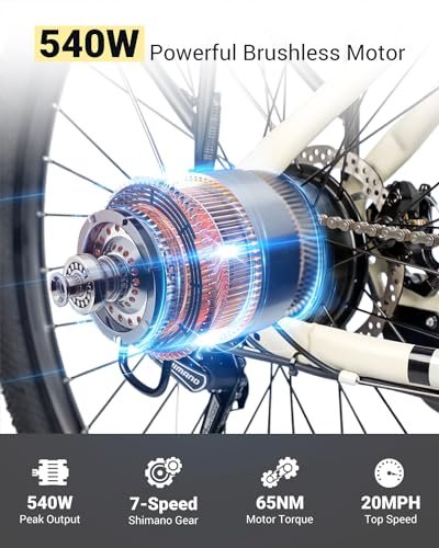 Seeker S Electric Bike for Adults 350W(Peak 540W) 26 inch Electric Bicycle Step Thru Ebike, with 36V/9Ah Battery, 20MPH, 7-Speed Gears and Front Suspension, UL 2849 Certified E-Bikes - Image 6