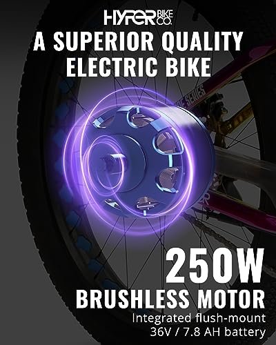 Hyper E-Ride BMX Fat Tire Electric Bike. 250w, 36v Battery, 26 X Inch Fat Tire Ebike with Pedal Assist, Single Speed, Front and Rear Disc Brakes, BMX Frame. Electric Bicycle for Adults. (Jet Fuel)
