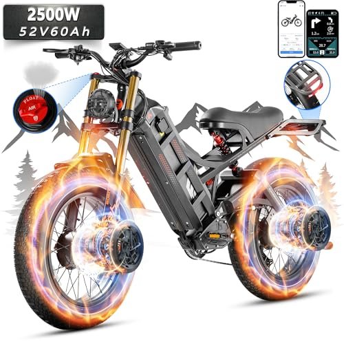 Romeo Ⅱ/Pro 2500/1200W Electric Bike for Adults 40/34Mph, 52/48V 60Ah Long Range Ebike 100-200Miles, 20 * 5.0″/26 * 4.0″ Fat Tire Electric Mountain Bike Full Suspension, UL2849 Certified - Image 5
