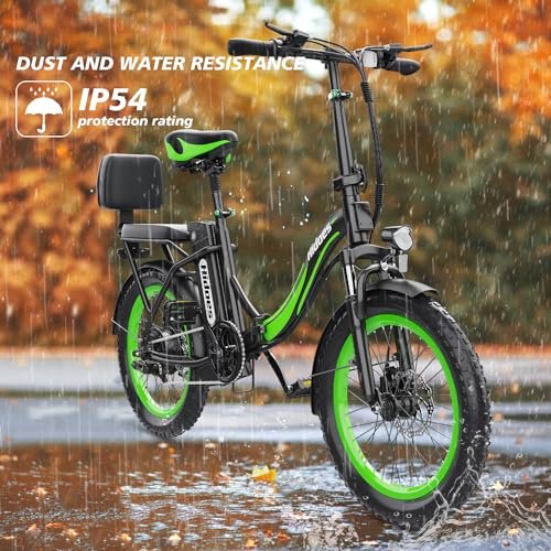 Peak 1200W Moped Style Electric Bike for Adults – 20”×3.0″ Fat Tire Electric Bicycle with 624WH, 25MPH & 45 Miles Folding Ebike with Backrest for Commuting Mountains Snow Beach (US Warehouse)
