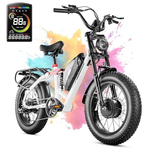 Luna/Luna II Dual Motor Electric Bike for Adults, 1500W E Bike 7-Speed 33MPH Ebike with Removable 48V 15Ah/20Ah Battery, 20 * 4.0 Fat Tires Full Suspension Ebikes, Dual Hydraulic Disc Brake
