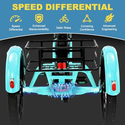 NAIZEA Folding Electric Bike, 20” Fat Tire Electric Trike for Adults, 500W Folding Electric Bike Folding Ebike Adult Electric Tricycle, Motorized Tricycle Adult Electric Three Wheels Bicycle - Image 7