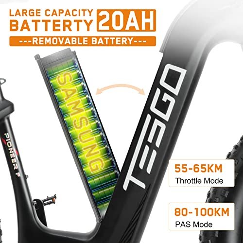 TESGO Electric Bike for Adults-20Ah Samsung Removable Battery 1000W Ebike 95NM Fat Tire Ebike 4.8“ Carbon Fiber Electric Mountain Bike with Oil Forks,the Shiman 9-Speed, Hydraulic Brakes for Men Women