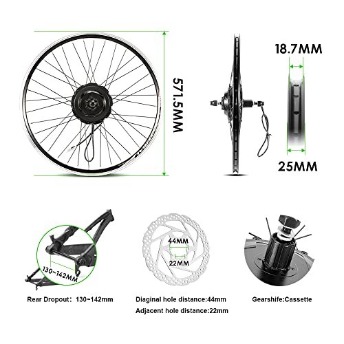 Yose Power Waterproof 500W Ebike Conversion Kit with 48V 13Ah Battery for Cassette/Freewheel 26″ Electric Bike Rear Wheel, Electric Bicycle Hub Motor Kit, LED Display, Installation Tool - Image 3