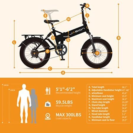 Jasion EB7 2.0 Electric Bike for Adults, 1200W Peak Motor 28MPH Max Speed Folding Ebike, 48V 10AH Removable Battery, 20″ Fat Tire with Dual Suapension, 7-Speed Electric Bicycles, UL Certifiled