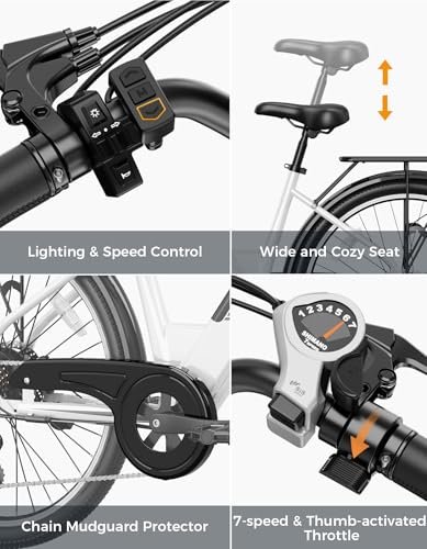 Jasion Roamer ST Electric Bike for Adults, 1200W Peak Motor Max 62miles & 28MPH City Cruiser Ebike,26” Commuter Ebike, 528WH Removable Battery,7-Speed Electric Bicycles, Front Suspension Bicycles