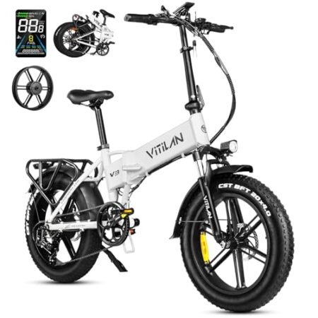 VITILAN V3 2.0 1200W Peak Folding Electric Bike for Adults,20″×4″ Fat Tire,48V 13AH 624Wh Removable Battery Electric Bicycle,Up 28MPH & 50Miles, Aluminum Alloy Frame Foldable Ebike,LCD Display