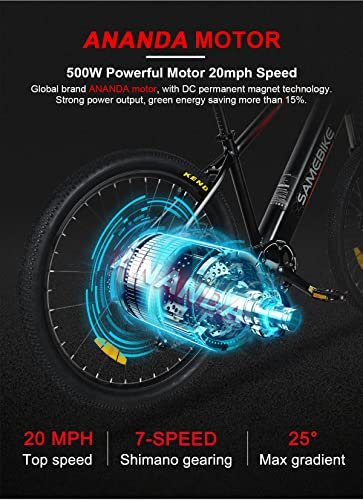 SAMEBIKE 27.5 inch Electric Bike with 48V 13AH Removable Lithium Battery Shimano Professional 7 Speed Gears and LCD Smart Meter, 500W Electric Bike for Adults Mountain Commuter Bike - Image 7