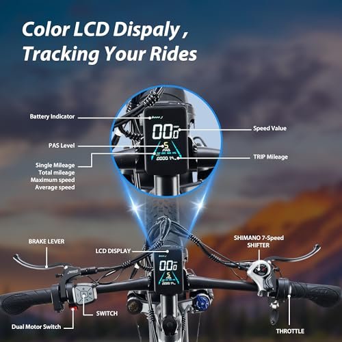 PHNHOLUN-Seeker24 Dual-Motor-Ebike 38MPH-52V-50AH/25AH 24″ Fat Tire Men Electric Motorcycle for Women Adults Teens Electric Mountain Bike for Beach Snow – US Warehouse - Image 5