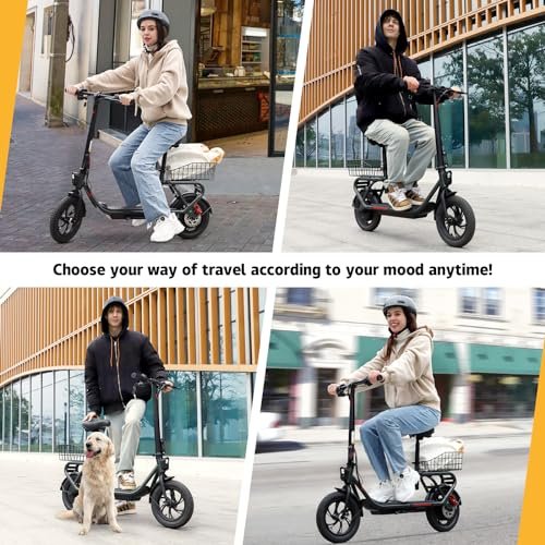 TST Electric Scooter with Seat for Adult, 20 Miles Range&19 Mph Power by 650W Peak Motor, 12″ Pneumatic Tire&Height Adjustable Seat, Foldable Commuter Scooter with Hook&Carry Basket - Image 3