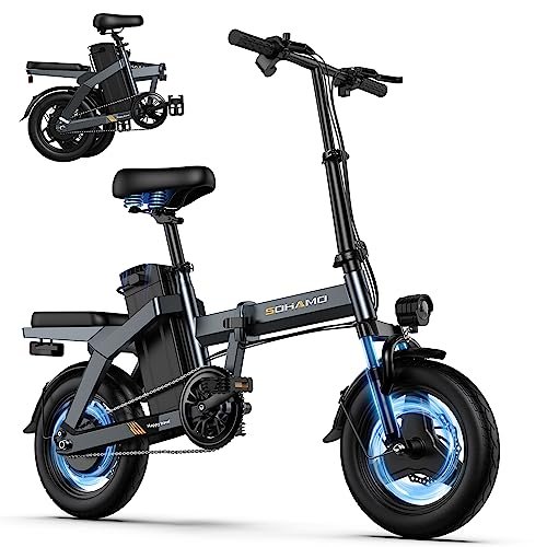 SOHAMO A3 Electric Bike for Adults, 400W Brushless Motor Foldable Mini Ebike with 22mph, 48V 12/16AH Multi-Shock Absorption 14″ Small Electric Bicycles for Road Cruiser Cargo Pedal Assist - Image 6
