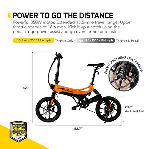 Swagtron Swagcycle EB-7 Elite Plus Folding Electric Bike with Removable Battery, Orange/Black, 16″ Wheels, 7-Speed - Image 3