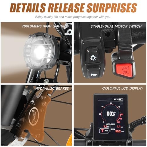 PHILODO Electric Bike for Adults, Dual Motor Fat Tire Ebike 2 * 1000W Dual Battery Electric Bicycles 48V 46AH with Full Suspension Hydraulic Disc Brakes 35MPH - Image 6