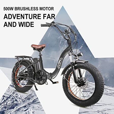 NAKTO 20″ Electric Bike for Adults, Fat Tire E-Bike with 500W Powerful Rear Hub Motor and Disc Brakes, Folding Electric Bicycle with Charger Lock