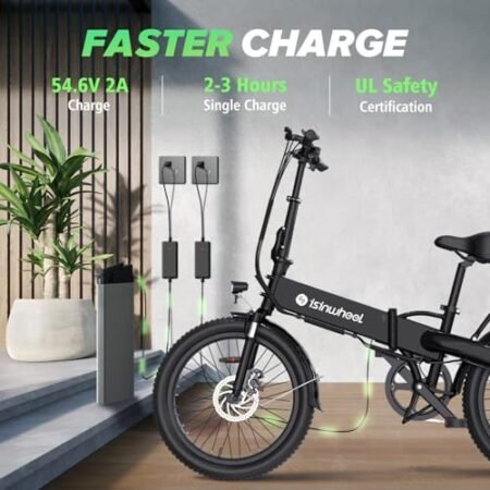 isinwheel U5 Pro Folding Electric Bike for Adults, 800W Brushless Motor, 20MPH Up to 50 Miles, 2-3H Fast Charge, 20″ Fat Tire Ebike, 7 Speed Gear, Front Fork Suspension for Leisure Riding&Commuting