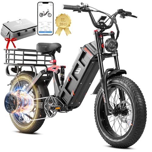 JulietⅡ(2024 New) 52V 60Ah Peak 1700W Electric Bike Up to 200 Miles Long Range Electric Bike 20 * 4.0 Fat Tire Electric Bike Full Suspension Adult Electric Bicycles,UL2849