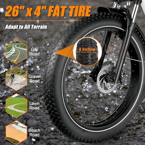 SENADA Electric Bike for Adults, LCD Display Electric Bicycle, 840Wh Mountain Ebike with USB Interface Removable Battery, 1000W Peak Motor, Max Speed 30MPH 65Miles, 26″ x 4″ Fat Tire & 7 Speed - Image 4