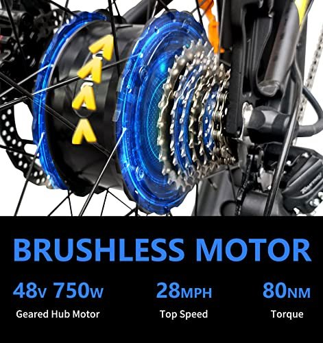 Katharina Shop Adults Electric Bike 750W Motor Fat Tire Electric Mountain Bicycle 48V Lithium Battery 7-Speed Snow Beach E-Bike Dirt Bicycles UL, Black