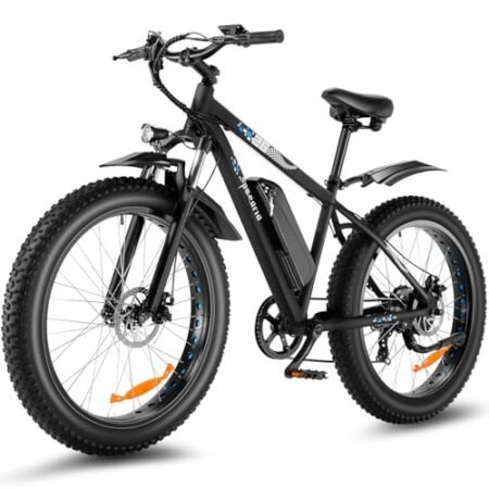 Speedrid Electric Bike 26″ Fat Tire Electric Bike for Adult, 25mph Peak 750W 48V 10.4/ 13Ah Removable Battery Electric Mountain Bike, Commuting Off Road Ebike 7 Speed & Front Suspension Fast Charge
