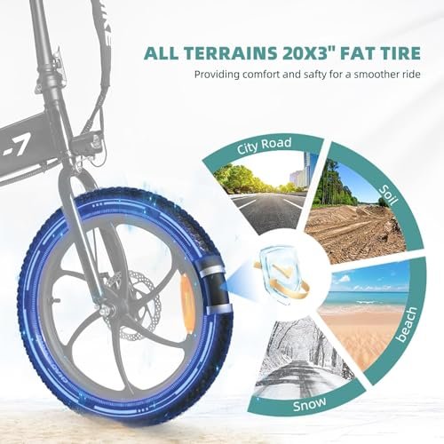 NR-7 20″ Folding Electric Bike for Adults | Lightweight Foldable Electric Bicycle – Weighs Only 45lbs | 500W Brushless Motor | 40+ Mile Range | 21mph Speed – Class 2 Fat TIre Ebike - Image 6