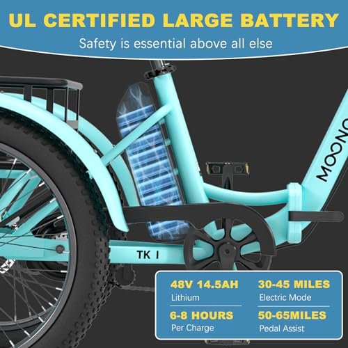 NAIZEA Folding Electric Bike, 20” Fat Tire Electric Trike for Adults, 500W Folding Electric Bike Folding Ebike Adult Electric Tricycle, Motorized Tricycle Adult Electric Three Wheels Bicycle - Image 3