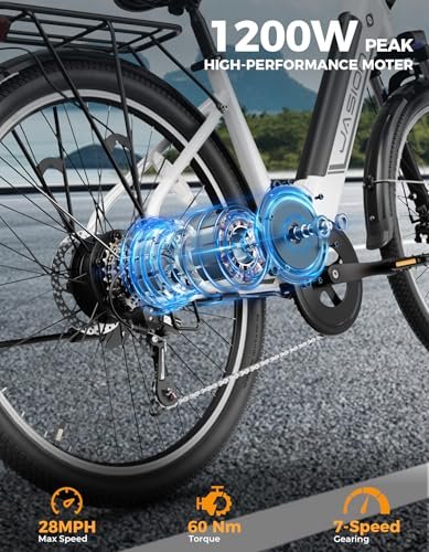 Jasion Roamer ST Electric Bike for Adults, 1200W Peak Motor Max 62miles & 28MPH City Cruiser Ebike,26” Commuter Ebike, 528WH Removable Battery,7-Speed Electric Bicycles, Front Suspension Bicycles - Image 5