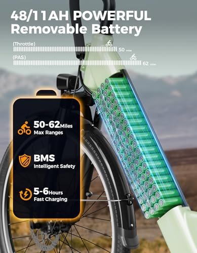 Jasion Roamer ST Electric Bike for Adults, 1200W Peak Motor Max 62miles & 28MPH City Cruiser Ebike,26” Commuter Ebike, 528WH Removable Battery,7-Speed Electric Bicycles, Front Suspension Bicycles - Image 4