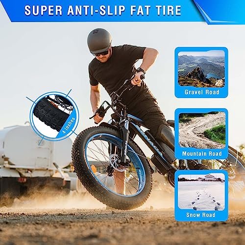 SENADA Electric Bike for Adults, 26″x 4″ Fat Tire Ebikes, 1000W Motor Electric Mountain Bicycle Max Speed 30MPH 62 Miles, 48V 17.5Ah Removable Battery & 21-Speed - Image 6