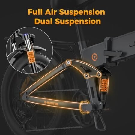 Jasion X-Hunter Electric Bike for Adults,1400W Peak Motor 30MPH Max Speed,624WH Removable Battery Full Suspension 20 * 4.0 Fat Tire Foldable Ebike, 7-Speed Bicycles,with Saddle Bag and Lock