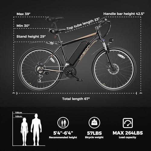 Jasion EB-X 26″ Electric Bike for Adults, with Phone Holder, 850 W Peak Brushless Motor, 21 Speed Gear, 25 MPH Ebike, 450 Wh Removable Battery Electric Mountain Bike, Commuting E Bike, Fork Suspension - Image 6