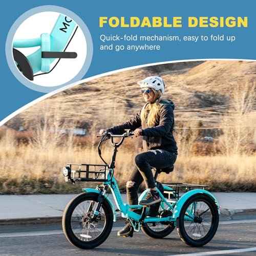 NAIZEA Folding Electric Bike, 20” Fat Tire Electric Trike for Adults, 500W Folding Electric Bike Folding Ebike Adult Electric Tricycle, Motorized Tricycle Adult Electric Three Wheels Bicycle - Image 5