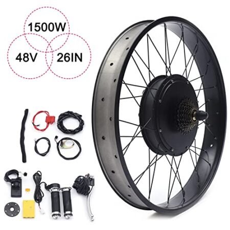 TBVECHI Electric Bike Conversion Kit, 26″ E Bike Conversion Kit with LCD 48V 1500W Rear Wheel Fat Snow Tire Electric Bicycle Conversion Kit for Fat Snow Tire Electric Bicycle