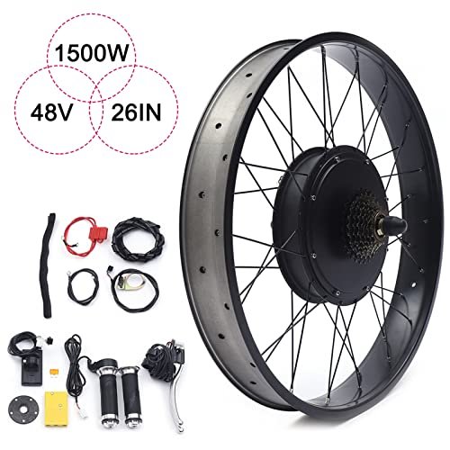 TBVECHI Electric Bike Conversion Kit, 26″ E Bike Conversion Kit with LCD 48V 1500W Rear Wheel Fat Snow Tire Electric Bicycle Conversion Kit for Fat Snow Tire Electric Bicycle