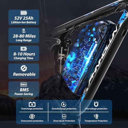 PHNHOLUN-Seeker24 Dual-Motor-Ebike 38MPH-52V-50AH/25AH 24″ Fat Tire Men Electric Motorcycle for Women Adults Teens Electric Mountain Bike for Beach Snow – US Warehouse - Image 4