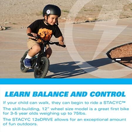 STACYC 12eDRIVE Electric Balance Bike for Kids Ages 3-5 Years Old Bundle 5AH 20VMAX E Bike Battery for 12eDrive and 16eDrive Bikes