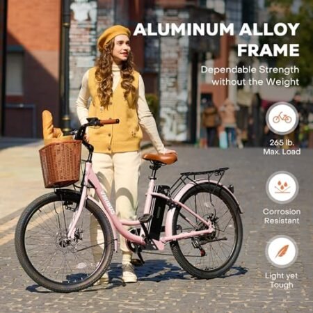 Viribus Electric Bike for Adults, Step Through Womens Electric Bikes, City Commuter Ebike 350W(Peak 500W) 7 Speed with 36V 13Ah Battery, Lightweight Aluminum Frame, Womens E Bike 26 inch