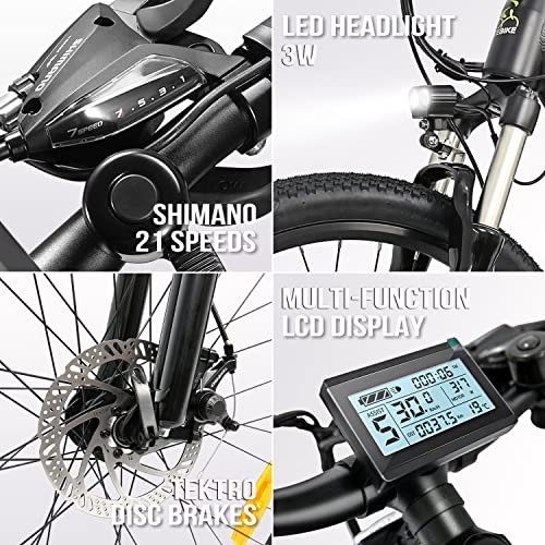 HOTEBIKE Electric Bike for Adults with 36V 10AH Removable Hidden Battery, Electric Mountain Bike 27.5″ Ebike for Men Women, 350W(Peak 500W) Electric Bicycle with Professional 21 Speed Gears