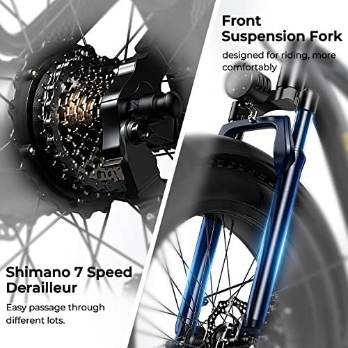 SOHAMO M3 Electric Mountain Bike for Adults, 1500W Peak Motor 30mph Electric Bike, 26″*4″ Fat Tire Ebike w/ 48V 15/20AH Removable Battery, 40/60 Miles 7-Speed Gears E Bike for Dirt Sandy Snow Offroad - Image 5
