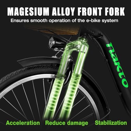 NAKTO Electric Bike for Adults Peak 500W Electric Bicycle with Basket Up to 24MPH 48 Miles City Commuter Ebike UL Certified High Brushless Motor, Speed Gear, Front Fork Suspension
