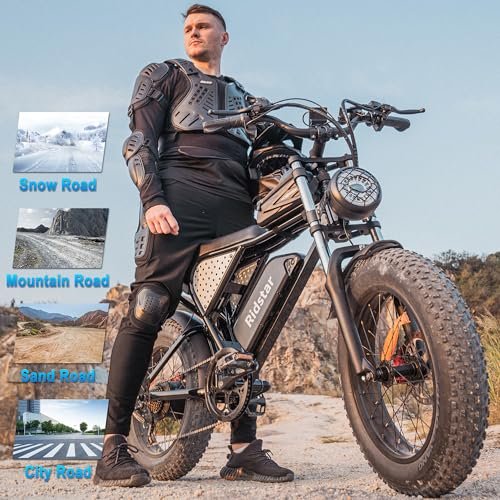 YVY Electric Bike for Adults, 20″x4.0″ Fat Tire Dirt Ebike, 1000/2000W Brushless Motor – 48/52V 15/20/40Ah Removable Battery, Up to 25-37MPH/50-180 Miles, 7 Speeds, Hydraulic Suspension, Disc Brakes